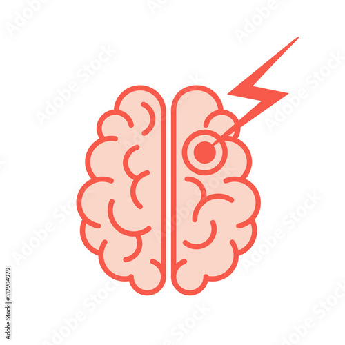 Color icon of brain stroke. The human cerebrum in top view. Vector illustration in flat style is isolated on white background.