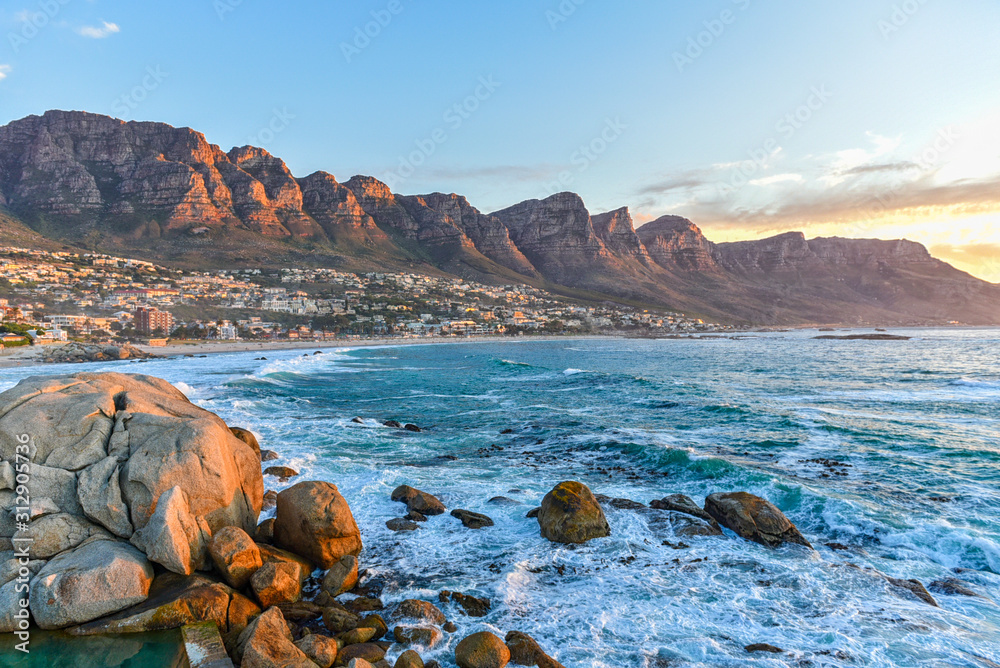 Naklejka premium Camps Bay is one of the most famous tourist spots in Cape Town, South Africa