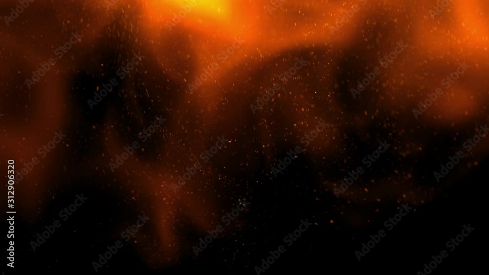 Close-up of slow motion of fire flames and sparks on an isolated black background