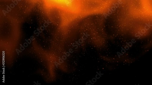 Close-up of slow motion of fire flames and sparks on an isolated black background