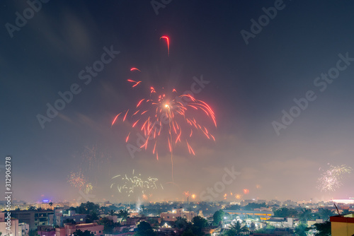 Photography Bursting fireworks during the Divali festival of light over the city of Chennai