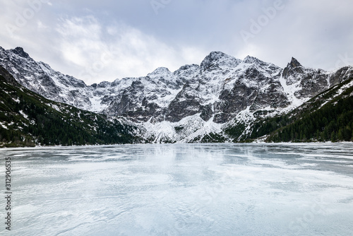Winter at Morskie Oko or Sea Eye Lake in Poland Tatra Mountains