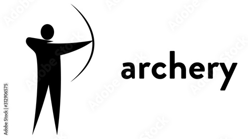 Vector banner with an icon of an archer shooting a target with text headline. Modern flat archery sport icon, pictogram