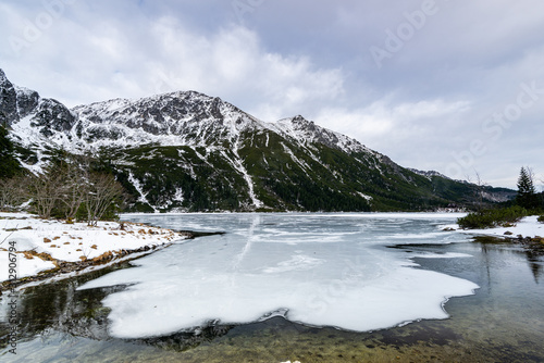 Frozen Lake Morskie Oko or Sea Eye Lake in Poland at Winter