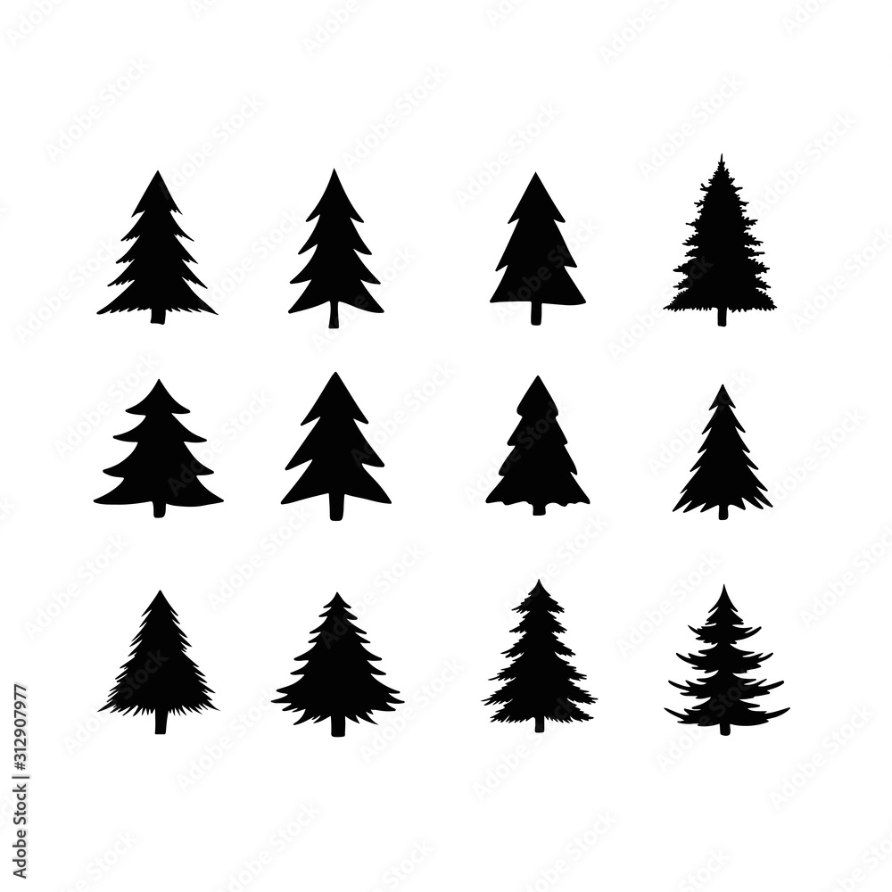 isolated of trees on the white background.Trees silhouette.Hand drawn.Vector EPS 10. isolated of trees on the white background.Trees silhouette.Hand drawn.Vector EPS 10.