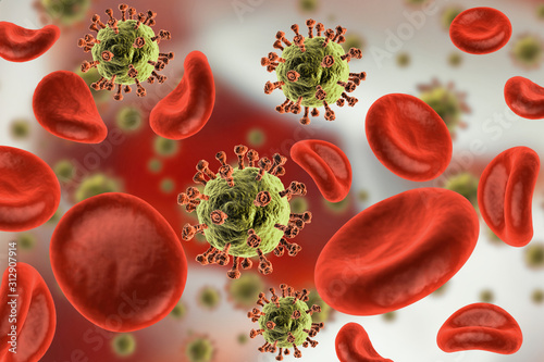 Virus infected blood cells photo