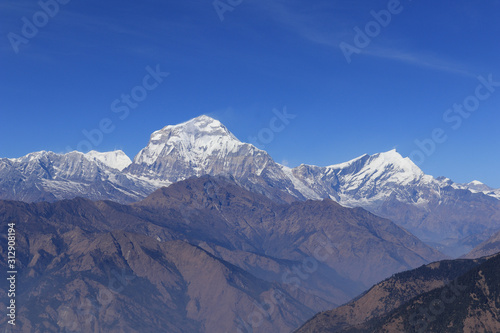 Beautiful peak of Annapurna on Annapurna Circuit in Himalaya Range  Pokhara  Nepal