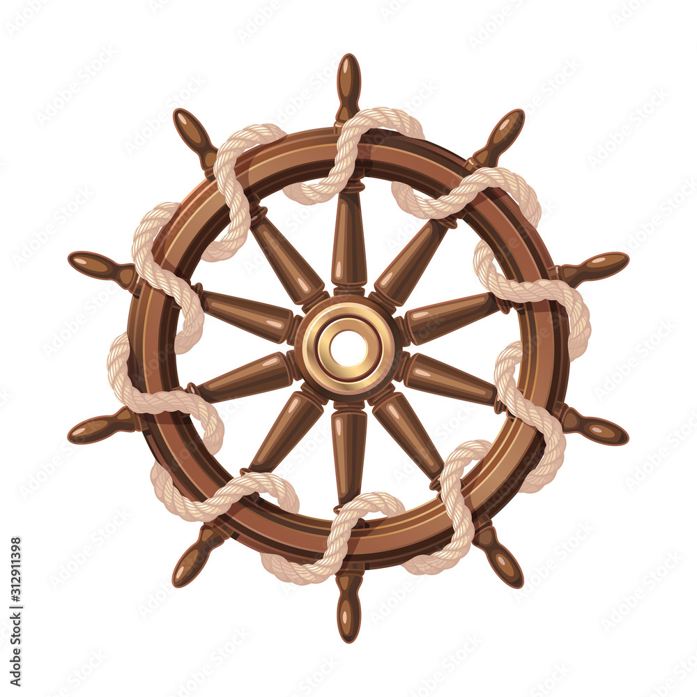 vector boat rope handwheel, ship wheel helm Stock Vector