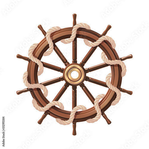 vector boat rope handwheel, ship wheel helm