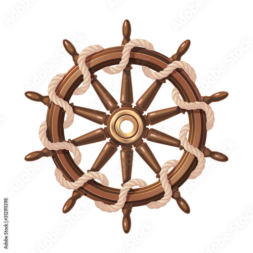 vector boat rope handwheel, ship wheel helm