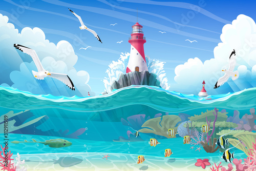 vector cartoon Lighthouse sea clipart