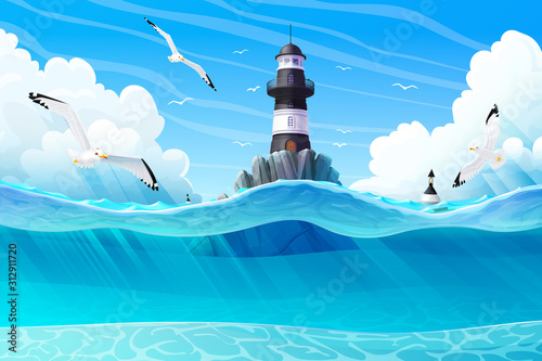 vector cartoon Lighthouse sea clipart