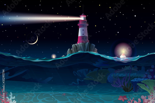 vector cartoon Lighthouse sea clipart