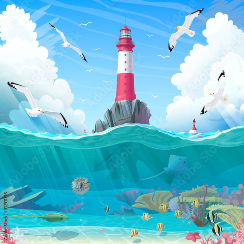 vector cartoon Lighthouse sea clipart