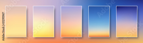 Leinwand Poster Set of colorful sunset and sunrise sea