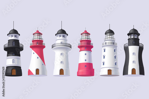 vector Lighthouse, light house, beacon set