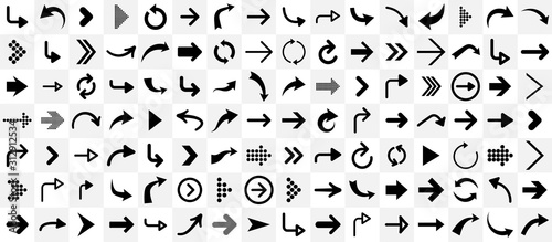 Big collection of black arrow icons isolated on light. photo