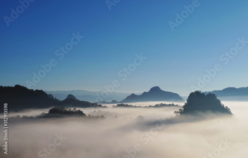 In the morning  sea of the misty mountain  blur background
