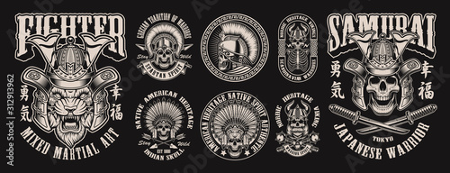 Monochrome of vector illustrations with skulls