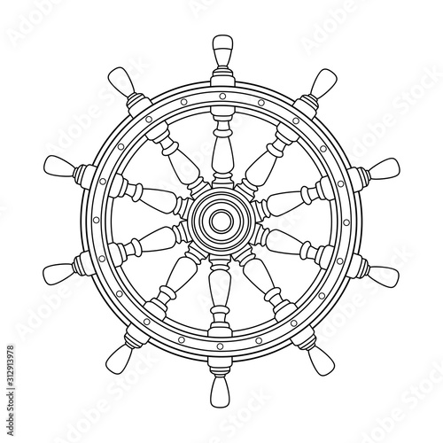 vector black, white boat handwheel, ship wheel helm