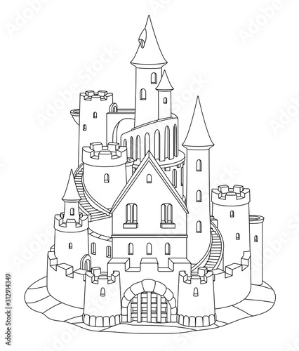 vector black, white fantasy castle sand, sandcastle