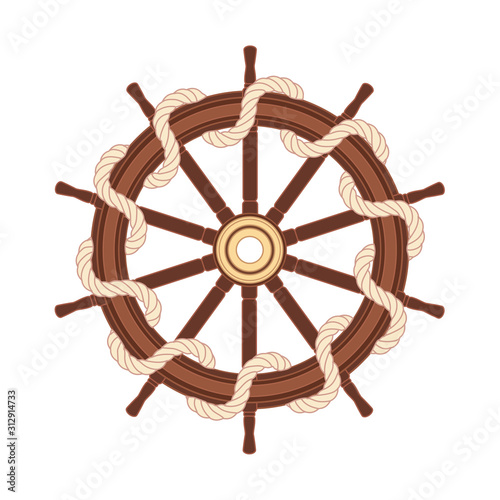 vector boat rope handwheel, ship wheel helm
