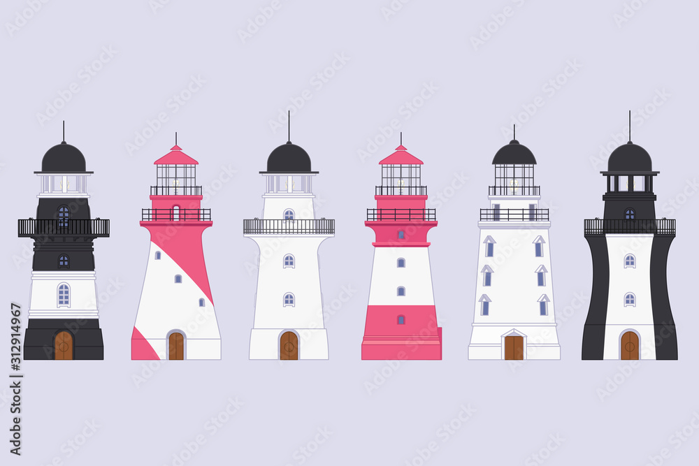 vector flat outline Lighthouse beacon set vector flat outline Lighthouse beacon set