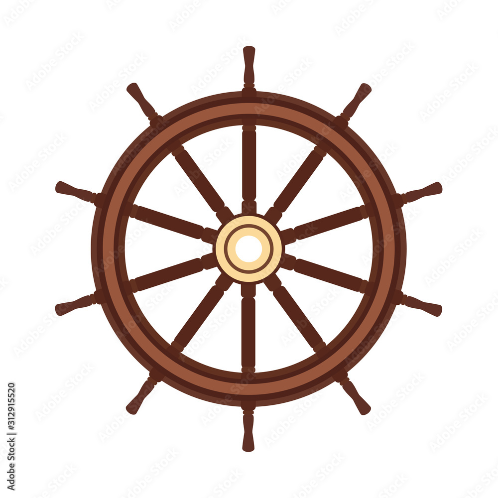vector flat boat handwheel, ship wheel helm