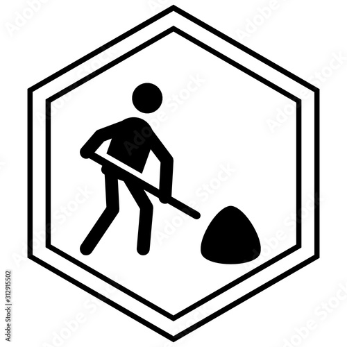Construction Zone Ahead Sign, Man is digging Vector Icon design