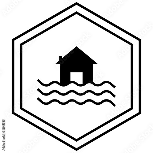 High Flood Area Warning Sign Vector Icon Design Yellow Color