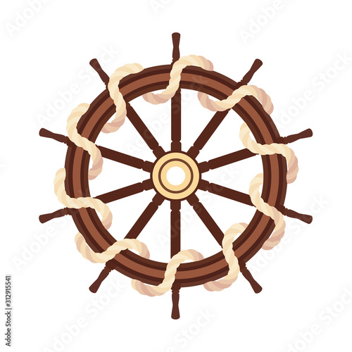 vector flat boat rope handwheel, ship wheel helm