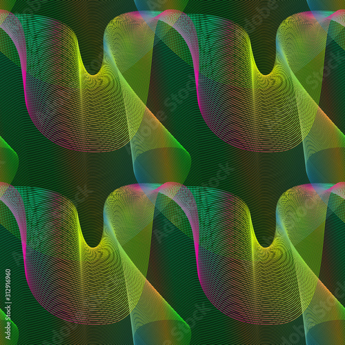 Iridescent psychedelic seamless pattern. Swatch of multicolor chaotic lines for textile design.