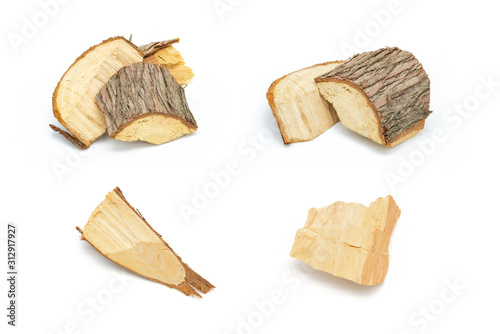 Many pine tree blocks collection on white background