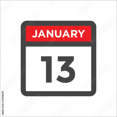 January 13 calendar icon including day of month