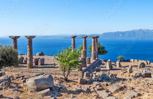 Antique columns off the coast of the Aegean Sea. Troy. Turkey photo