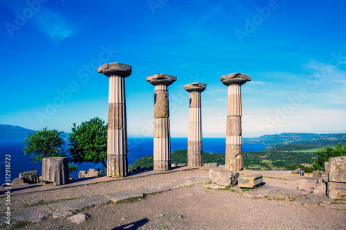 Antique columns off the coast of the Aegean Sea. Troy. Turkey photo