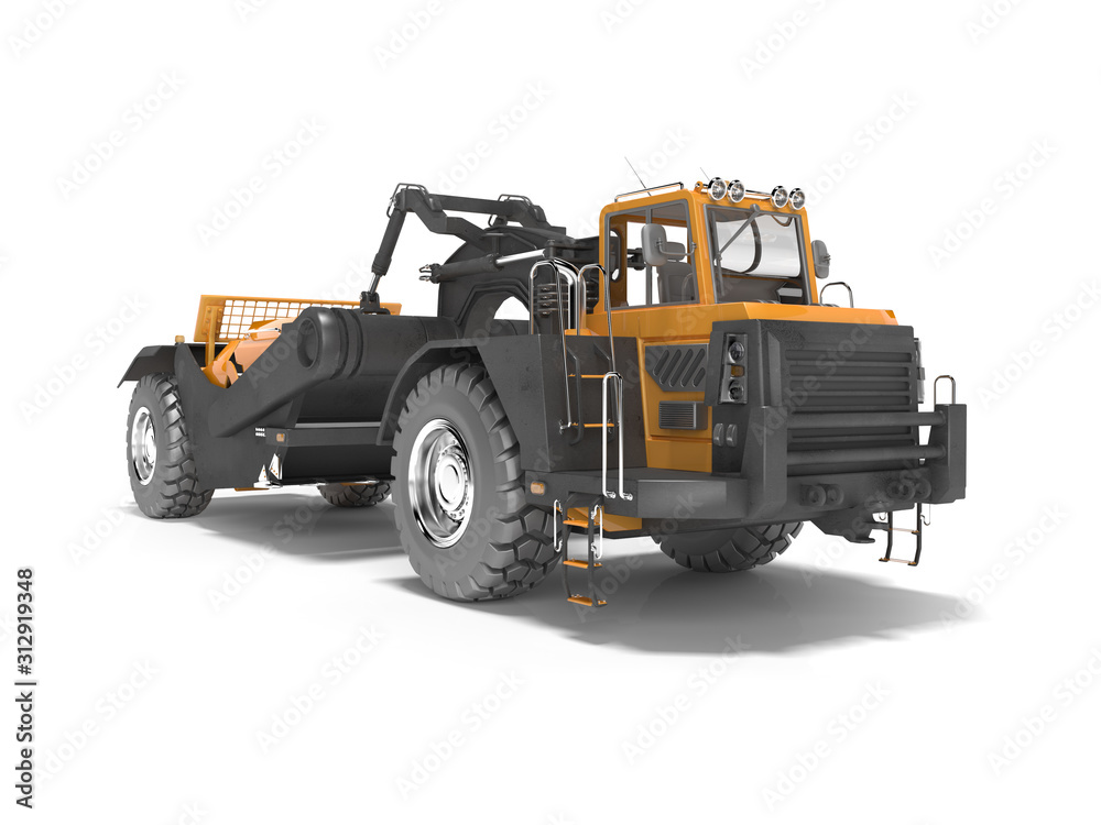 Land transport vehicle scraper isolated 3D rendering on white background with shadow