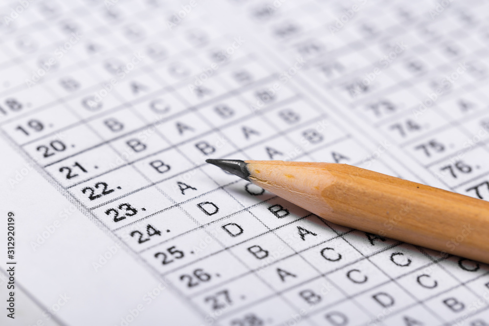 pencil for the exam. printed school test pencil for the exam. printed school test