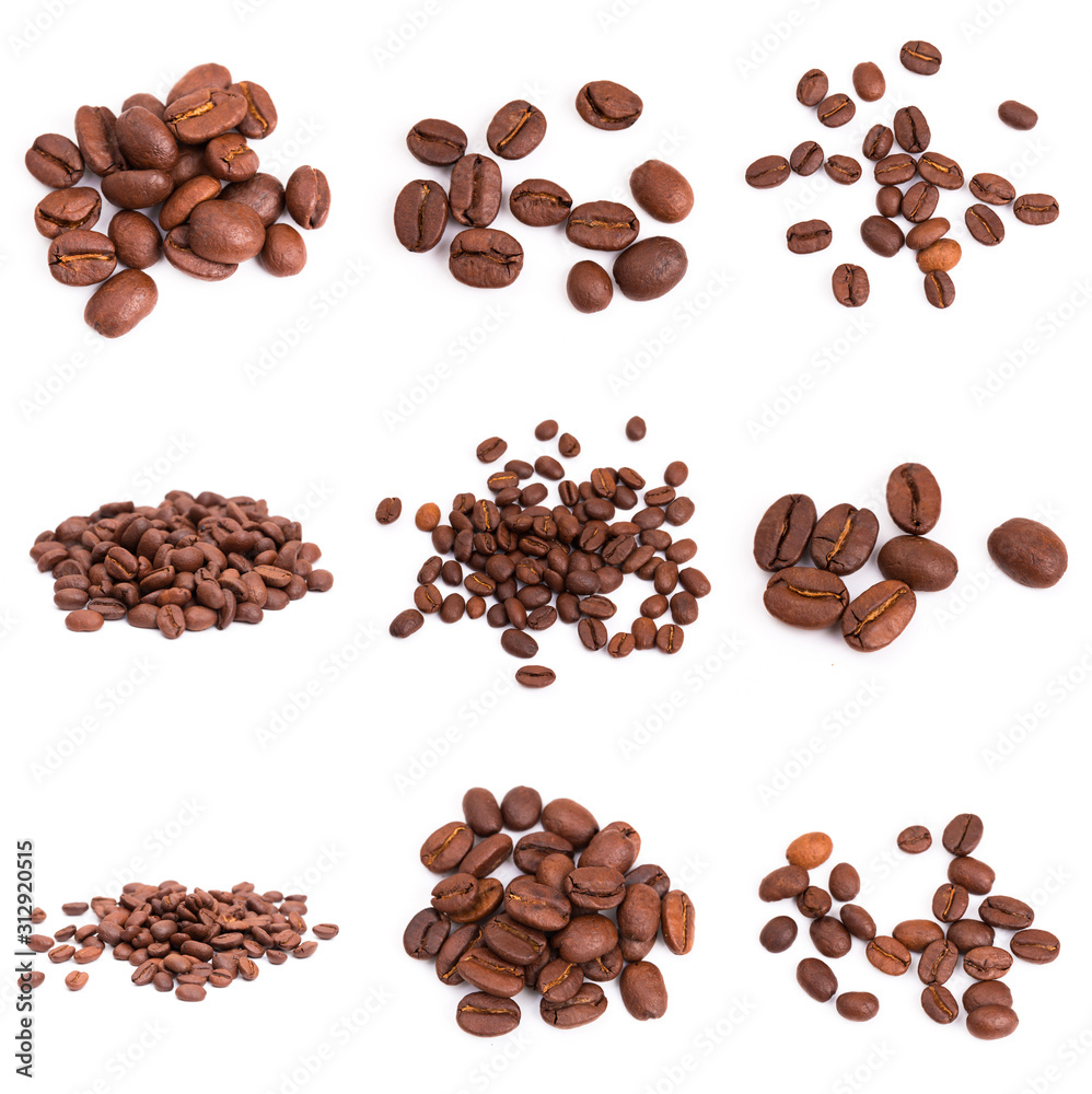 Naklejka premium collage of Coffee beans isolated on a white background area for copy space.