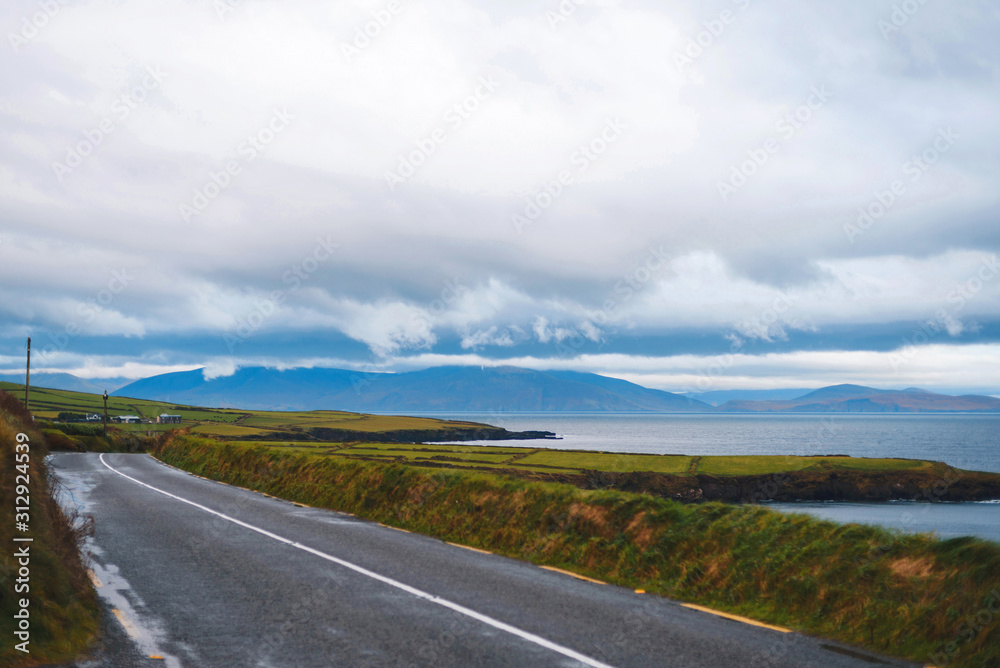 view on mountains and sea from road