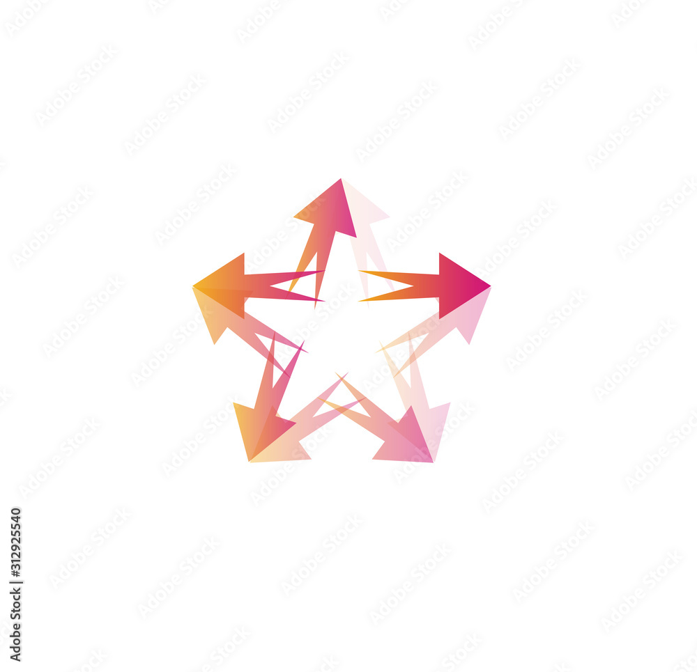 Star icon. Unusual five-pointed geometric star, arrow shapes Flat logo template. Modern emblem idea. Concept design. Isolated vector illustration. Star icon. Unusual five-pointed geometric star, arrow shapes Flat logo template. Modern emblem idea. Concept design. Isolated vector illustration.