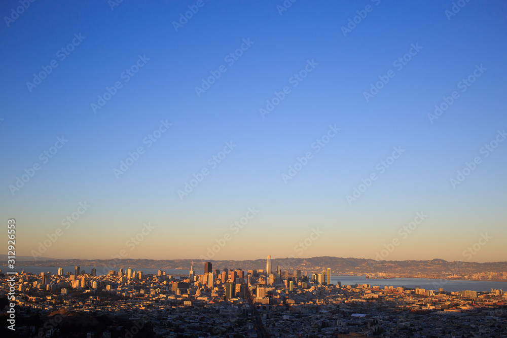 San Francisco cityscape from Twin Peaks overlook as a graphic base for posters