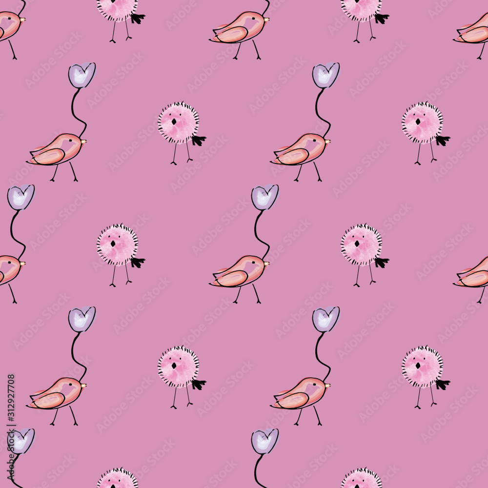 seamless watercolor birds pattern print background design