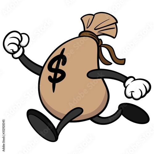 Money Running Away - A cartoon illustration of a Bag of Money Running Away concept.