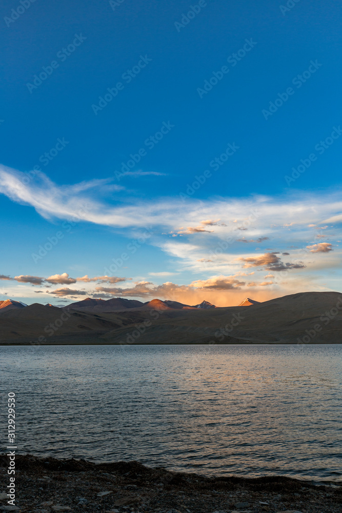 Beautiful Lake Tso Moriri in Ladakh in evening Beautiful Lake Tso Moriri in Ladakh in evening