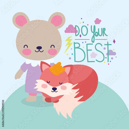 best friends cute female bear and sleeping fox card