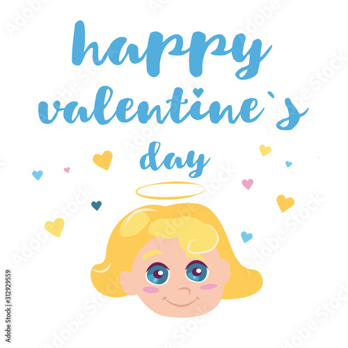 Funny little cupid with heart. Illustration of a Valentine s Day in a cartoon style. Amur baby angel. Cute funny cupid little god eros greece kids  romantic. Angel cupid love amur.