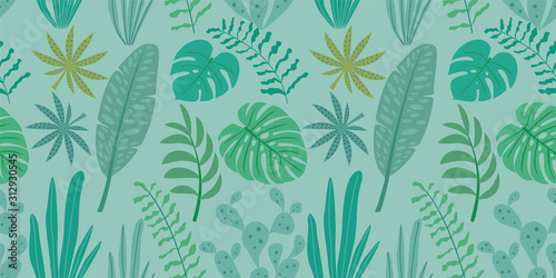 Tropical pattern with abstract plants. Vector seamless texture.