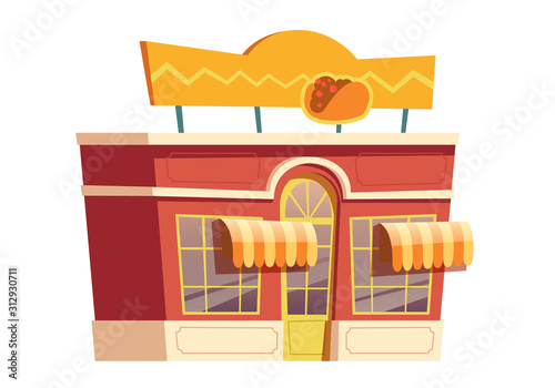 Fast food mexican restaurant building cartoon vector illustration