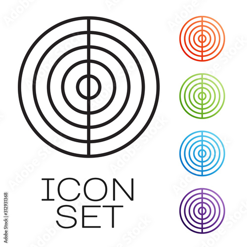 Black line Earth structure icon isolated on white background. Geophysics concept with earth core and section layers earth. Set icons colorful. Vector Illustration